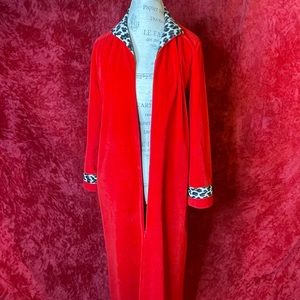 Vanity Fair vintage cheetah red felt zip up robe / dress / kaftan